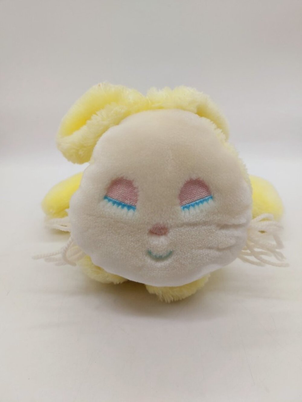 Eden Toys Bunny Rabbit Yellow Pink Sleepy Eyes Rattle Plush 9" Yarn Vintage